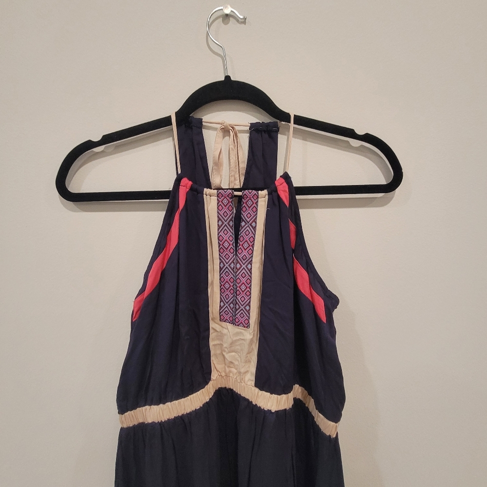Chic Navy and Coral Maxi Dress - Picture 2 of 4